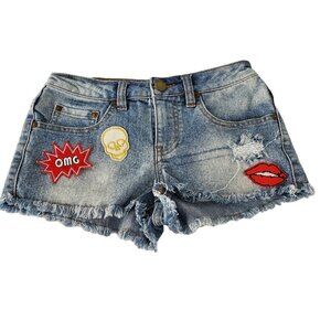 Me N U  Denim Girls Shorts Whimsical Applique Raw Medium Wash Girls Size 14-16